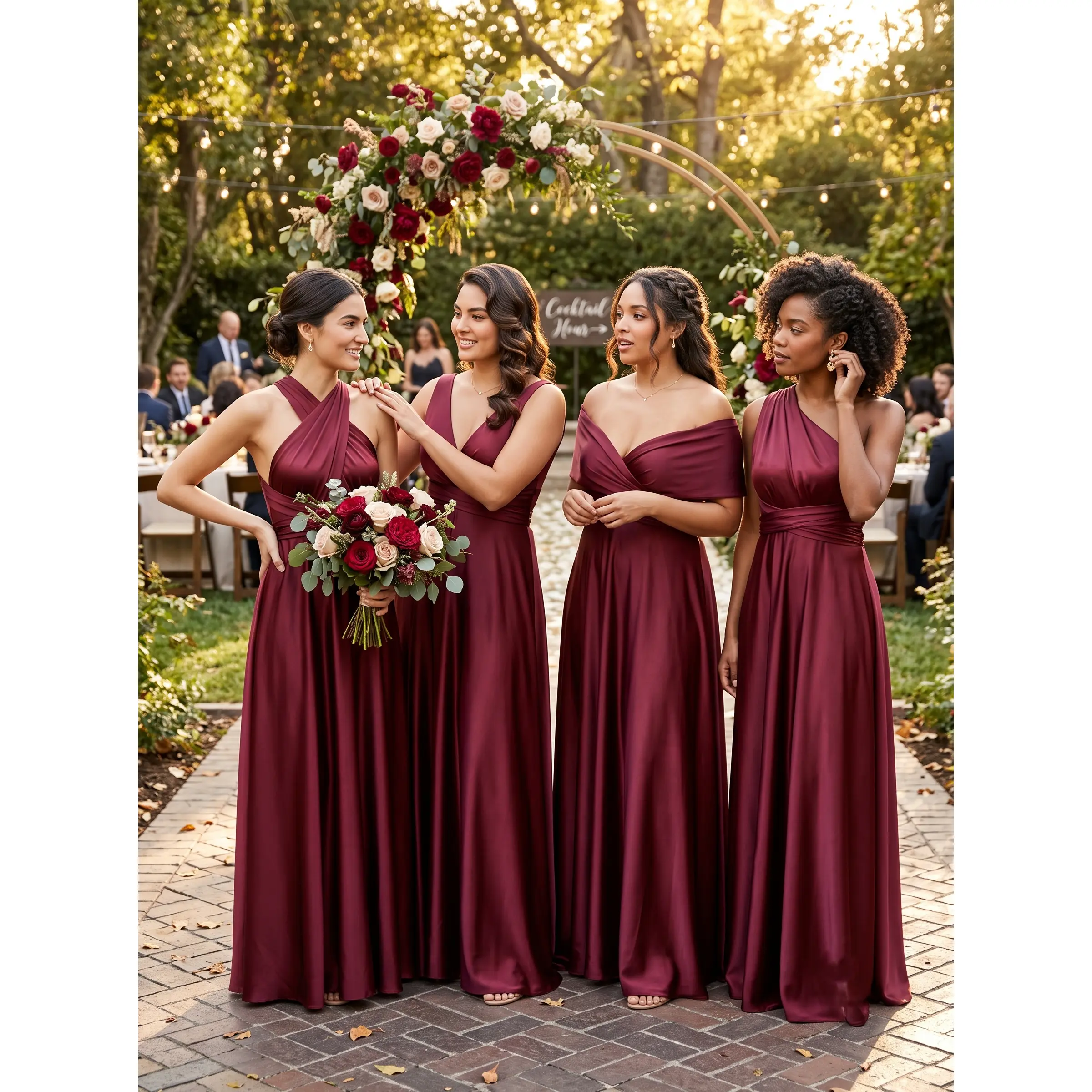 Women's Convertible Infinity Bridesmaid Dress – Flowy Backless Maxi Gown with Pockets