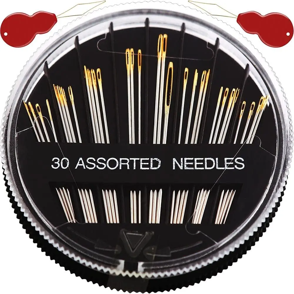 30/60 Pack Sewing Needles for Hand Sewing Repair with 2 Threaders, 6 Sizes Assorted Large Eye Stitching Needles for Embroidery and Handsewing