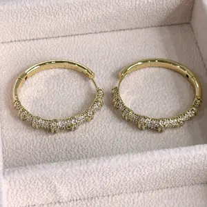 Bamboo Hoops Earrings Style with Circon Gold Plated 14k Fashion Jewelry Accessories
