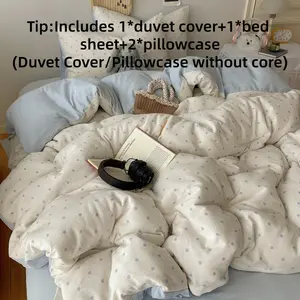Double Layer Cotton Sheet Set, Cloud-Like Lightweight Soft, Active Print Fresh Colorfast, Breathable Sweat Absorbent, All-Season Use, Breathable Duvet Set, Soft Bedding Sets