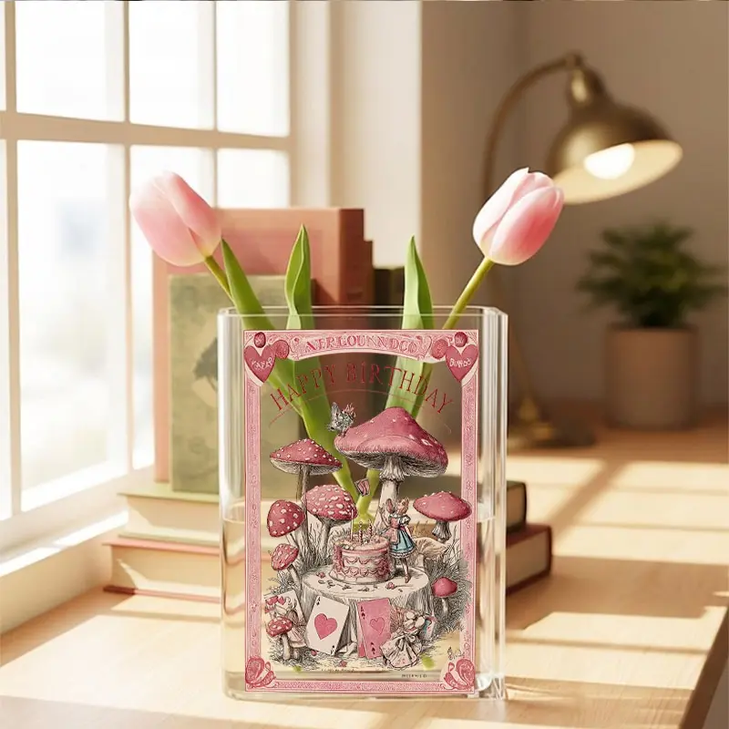 1 transparent acrylic book-shaped vase, Decorative Vase, Clear Acrylic Vase, Alice in Wonderland inspired decoration, Vintage Room Decor, suitable for home and Desktop Decoration, Clear Vases