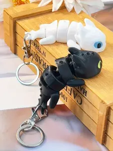 2pcs 3D Printed Movable Dragon Keychain - Lifelike Black and Suitable for Keys, Bags, Cars, and Phone Accessories, Couples Keychain, Idea Gift for Classmate