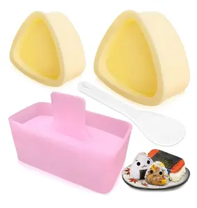 Onigiri Mold 3 Pack Musubi Press Maker Triangle Rice Ball Mold for Kids Bento DIY home Lunch Kitchen Utensils with Ladle Shaped Molds and Plates
