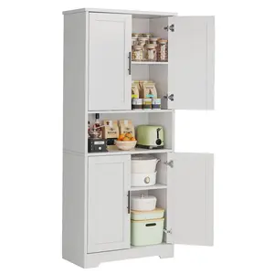 Garvee 70" Tall Pantry Cabinet, Kitchen Pantry Cabinet with Doors and Adjustable Shelves, Freestanding Cupboard, Tall Storage Cabinet for Bathroom, Dining Room, Living Room, White