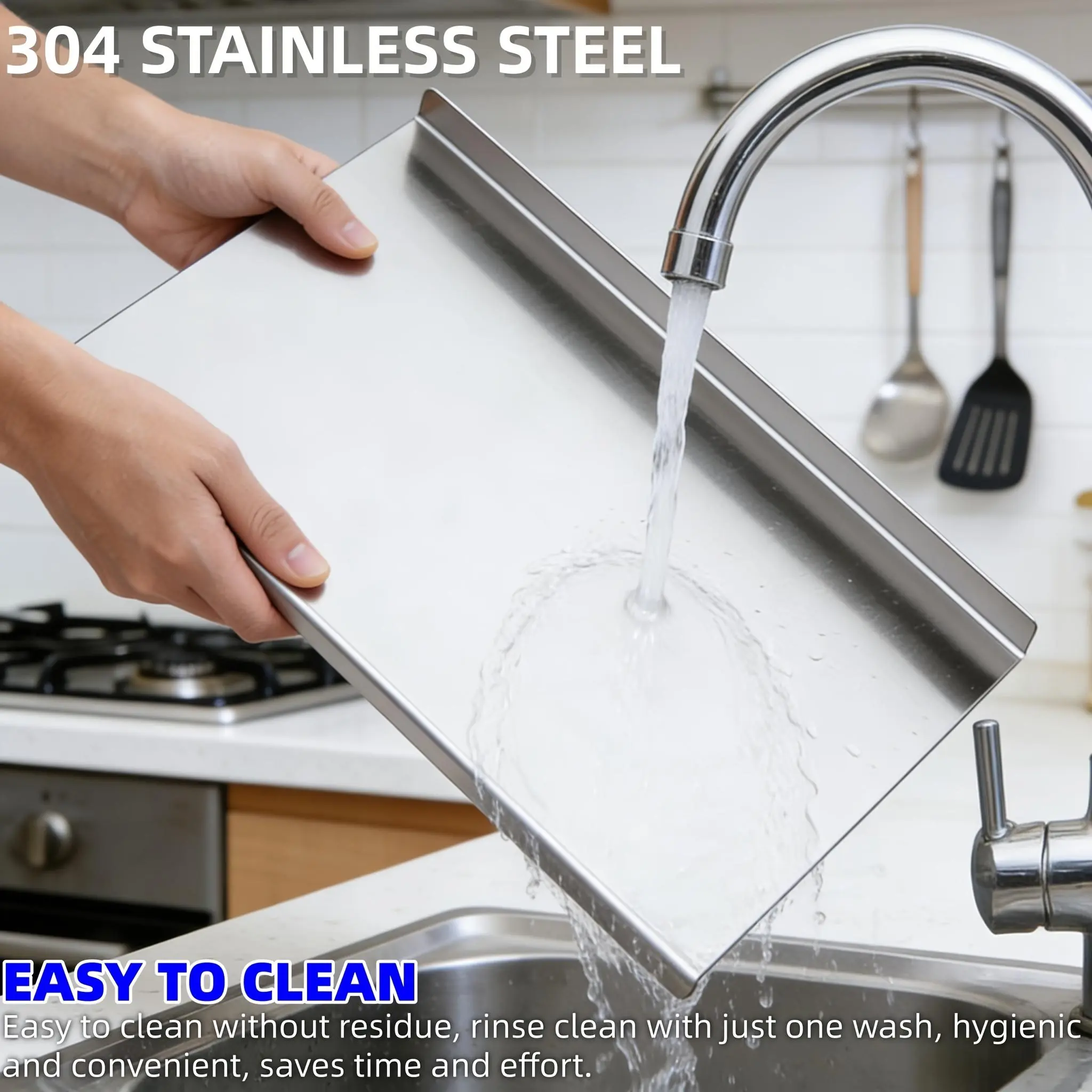 316 Stainless Steel Z-Shape Cutting Board with Dual Support Plates - Reversible, Thick Durable Kitchen Household Product for Chopping, Food Cutting, Fruit Prep, Dough Kneading, Baking Sheet Use