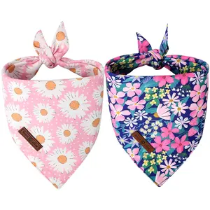 Lionet Paws 2-Pack Floral Dog Bandanas, Reversible Soft Fabric Washable Scarf Bib for Small Medium Large Dogs