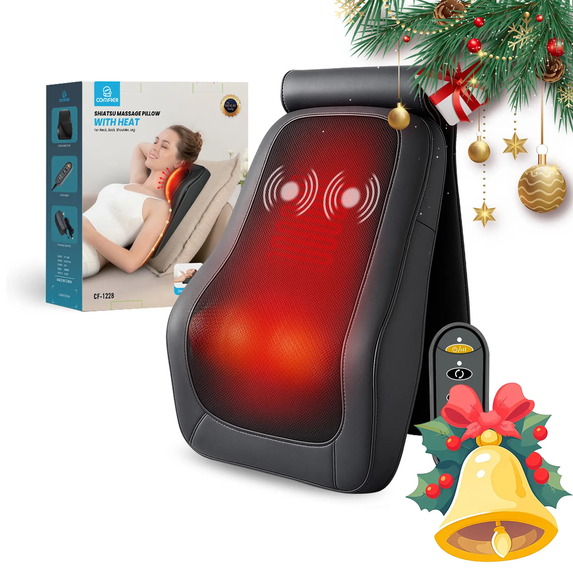 COMFIER Shiatsu Massager for Neck, Shoulders, and Back - Heat and 3D Kneading for Pain Relief - Massage Pillow Gift for Men and Women summerwins, Neck Shoulder Relaxer, Father’s Day Gift