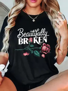 100% Cotton Unisex Beautifully Broken Rose Flower T-Shirt Casual Graphic Printed Tee Casual Top