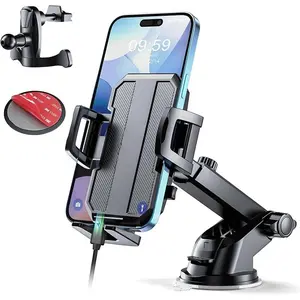 Upgraded 3-in-1 Car Phone Holder Mount [Powerful Suction] Phone Mount for Car Dashboard Air Vent Windshield,for All iPhone Android Phone (Black)