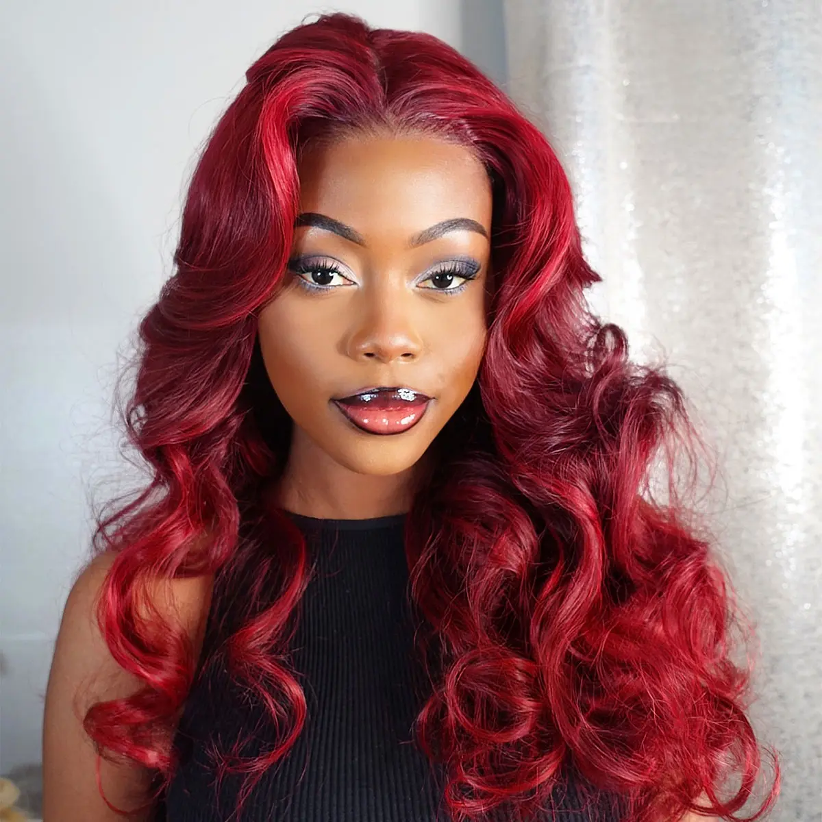 Arabella Hair Red on Red Highlighted Burgundy Wig Loose Body Wave 6x5 Glueless Put on Go Lace Front Human Hair 99J# Wavy Wigs