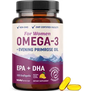 Omega 3 Fish Oil Supplement for Women with DHA EPA and Evening Primrose Oil for Heart Hormone and Skin Support 120 Softgels