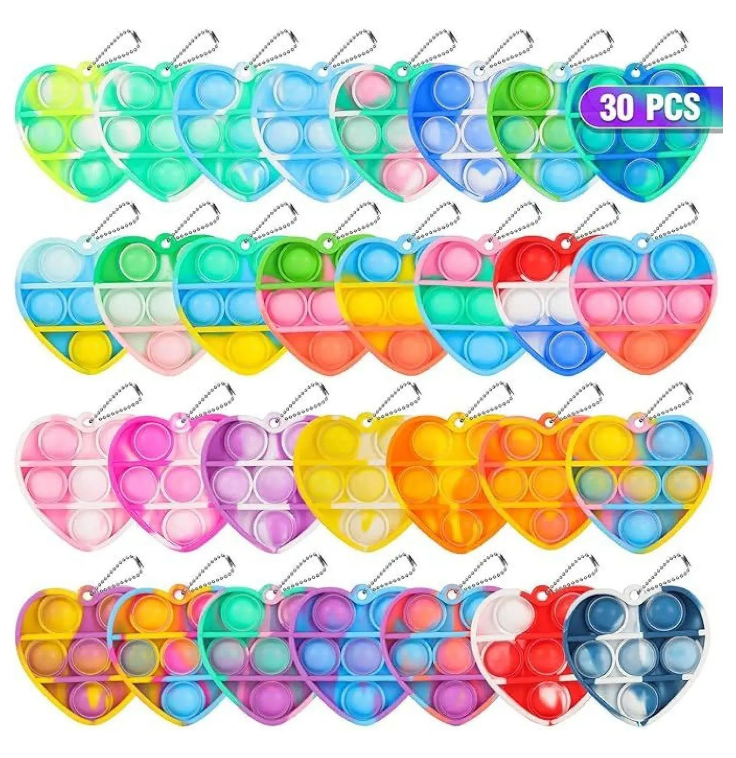 30-Pack Plastic Mini Heart Fidget Toys - 1.5 Inches in Diameter, Assorted Vibrant Colors, Fun Collectible for Valentine's Day Classroom Exchange, Party Favors for Kids (Blue)
