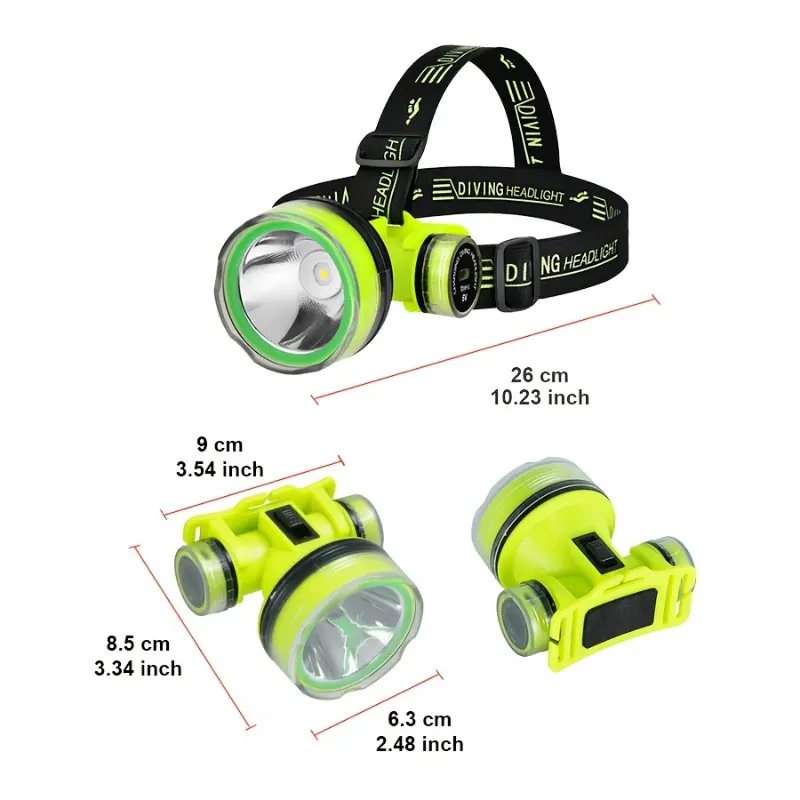 Ultra-Bright 3000 Lumen Waterproof LED Diving Headlamp, Polished ABS Plastic Body, 36V Type-C USB Rechargeable Portable Lighting, for Diving & Outdoor Activities, Adult Sports & Outdoor Camping Lights, Adults