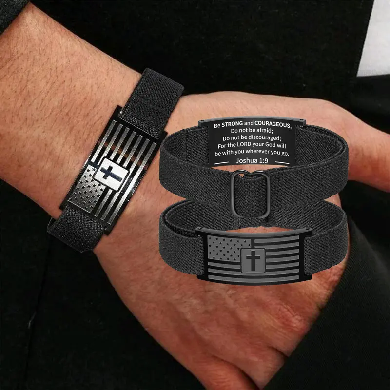 Bible Vee Bracelet for Men,American Flag Cross Bangle  Black Adjustable Trendy Men Accessries Christmas Birthday Easter Christian Jewelry Gifts,Trendy Bracelets for Boy,Father's day gifts idea,Dad gift beach jewelry