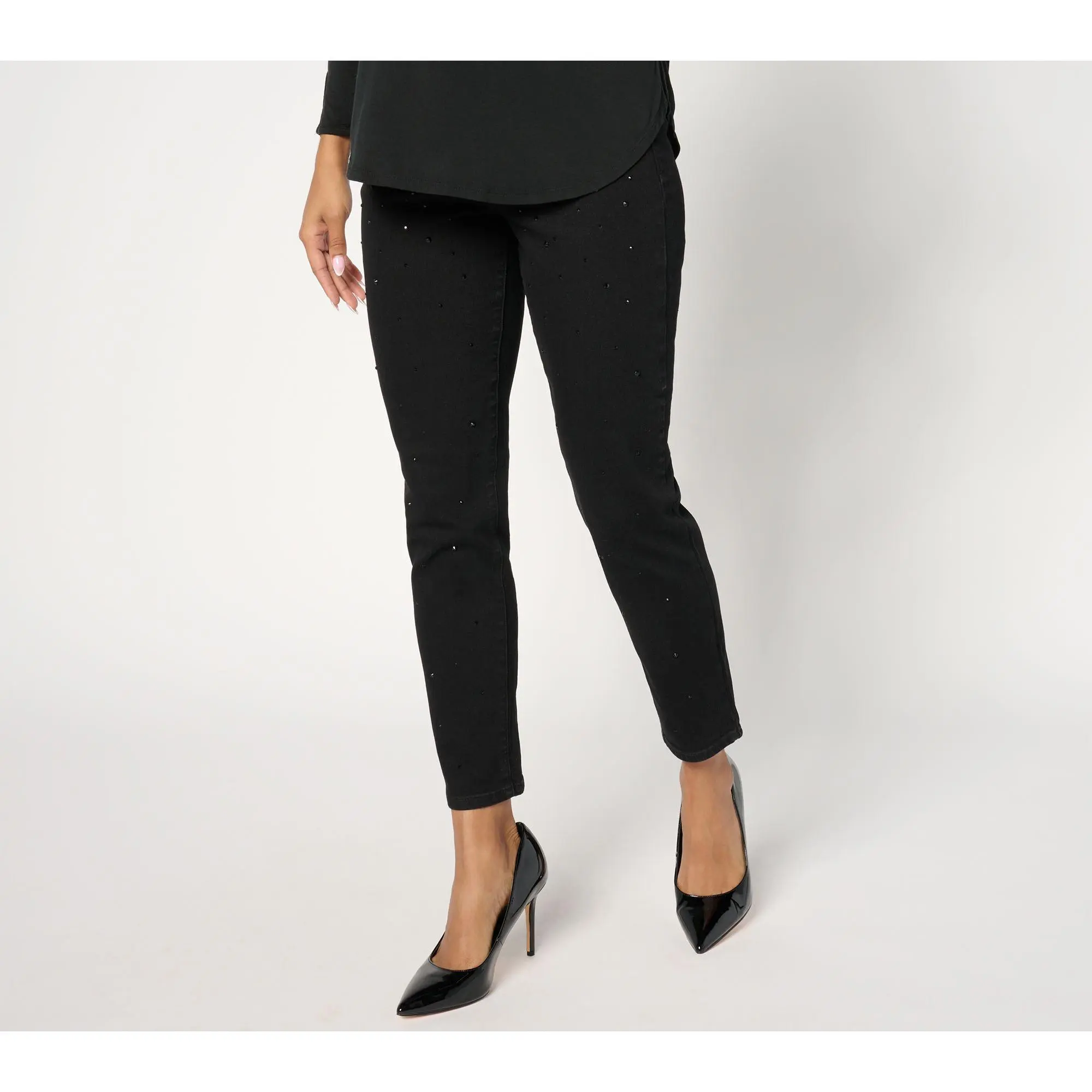 nicole by Nicole Miller Petite Bling Skinny Jeans - Black