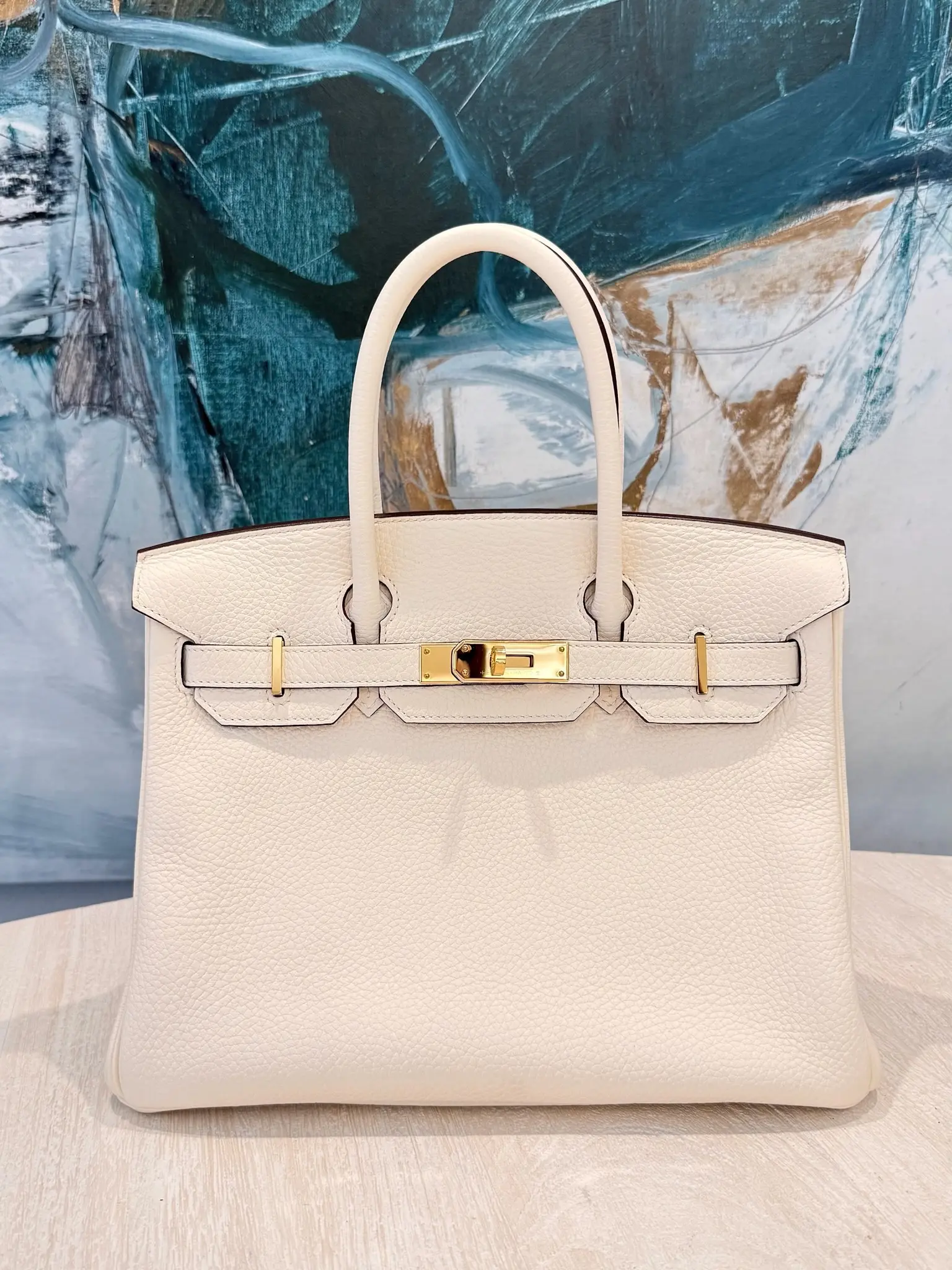 Pre-owned HERMÈS Togo Leather Shoulder Bags Hermes Birkin 30 Nata color Gold Hardware