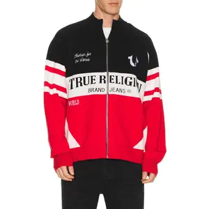 True Religion Racing Raglan Zip Sweater in Red, Black, & White