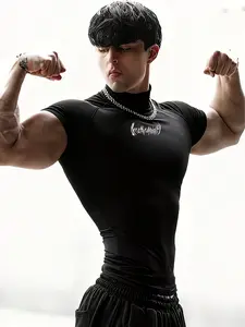 Men's European Style High Elastic Slim Fit Gym T-Shirt, Fitness Top, Shaping Waist Design, Quick-Dry Breathable Fabric, Suitable for Workout and Daily Wear