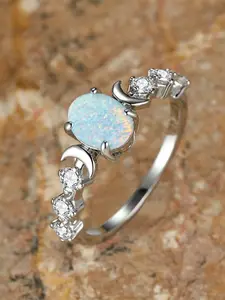 Moon Rings For Women Synthetic Opal Synthetic Crystal Inlay Charming Engagement Ring Daily Wear Jewelry Accessory for All Season Bridal Statement Ring Beautiful Rings