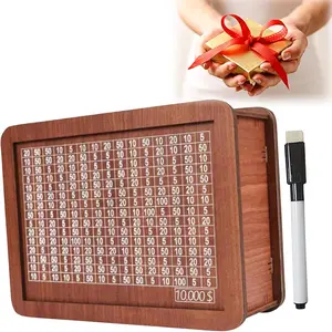 Cash Vault Wooden Savings Box - Money Box with Target Numbers (10000 Dollar) for Adults