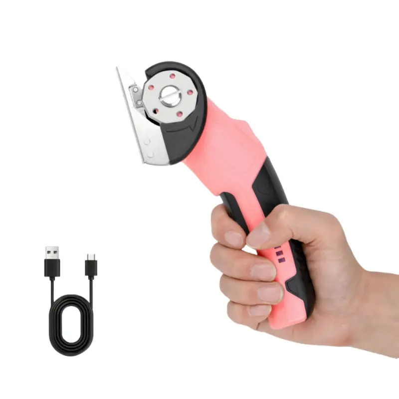Electric Fabric Scissors 4.2V USB Rechargeable Wireless Precision Cutter for Clothing Carpets Leather etc Ergonomic Pink Black Detachable Blade Stylish Metal Accents Durable Sewing Supplies Crafts Kit