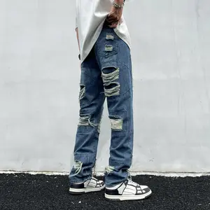 Women'S Pants Vintage-Inspired Mid-Rise Frayed Edges Ripped Details Patchwork Design Y2k Jeans For Women Hip-Hop Street Style—Casual Bottoms For Everyday Wear And Nightclub Outings