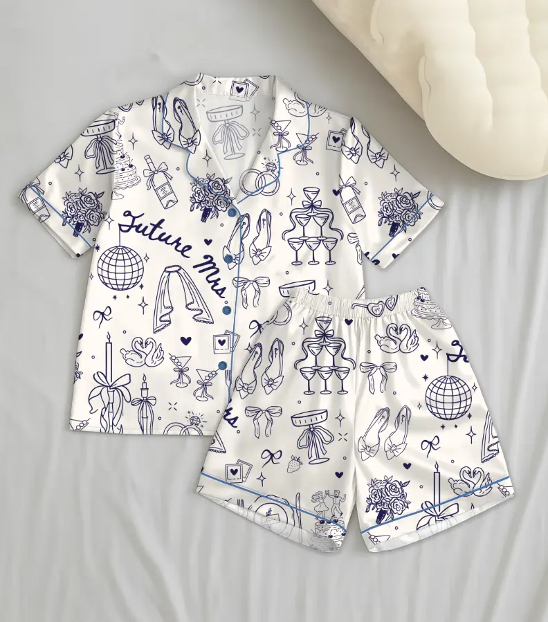Future Mrs Pajamas Set, Wedding Pjs, Summer Bride Satin Sleepwear, Vacation Mode Bridal Party Gift