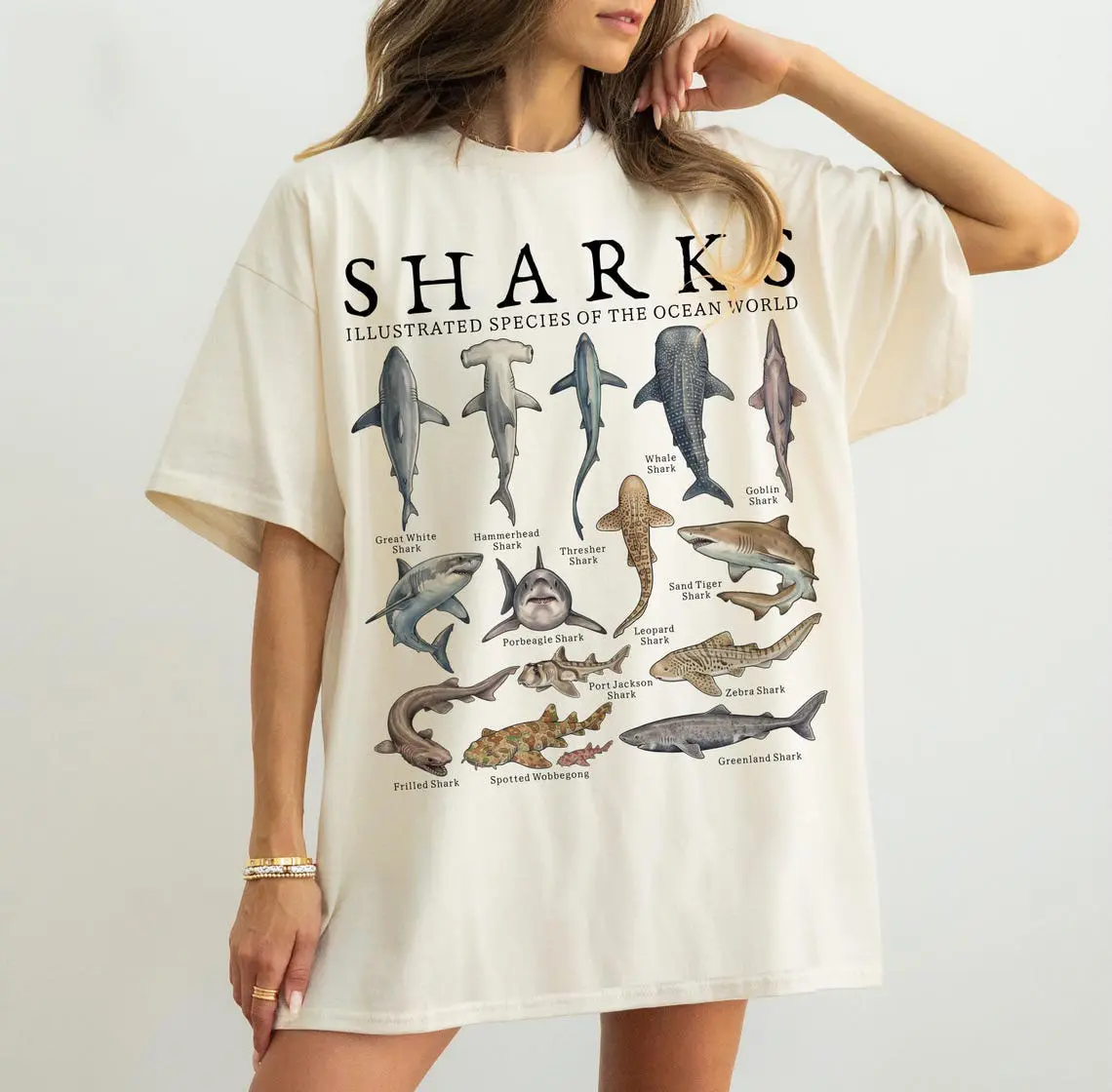 Shark Shirt Vintage Shark Species Graphic TShirt, Marine Life, Ocean Animal Fish Shirt, Shark Lover Gift, Aquarium Gift