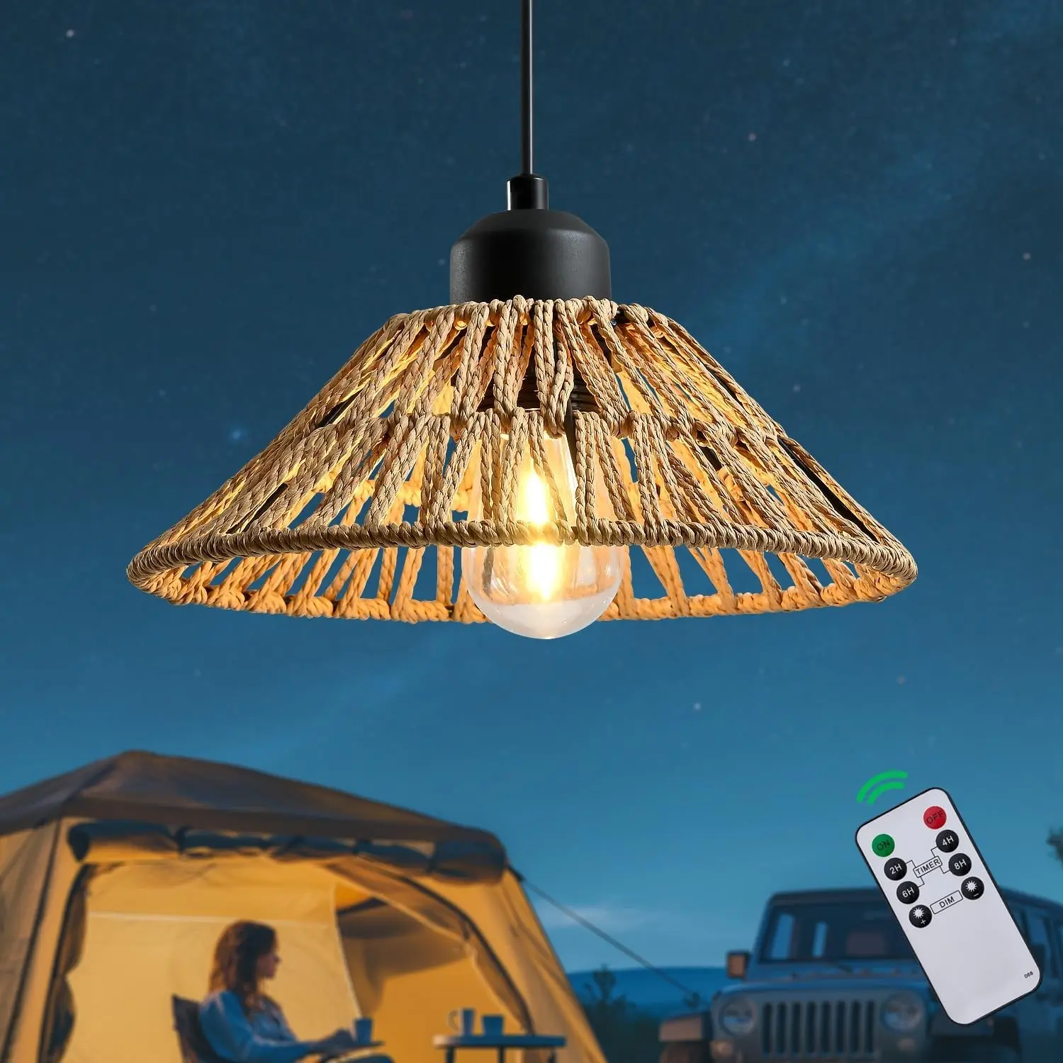Battery Operated Hanging Outdoor Chandelier, Gazebo Lights Outdoor Pendant Light with Remote Control, 4*AA Battery Powered (Not Included), for Gazebo, Porch, Patio Decor-1 Pack