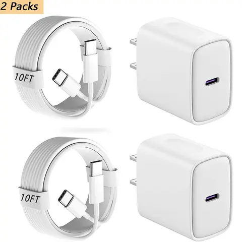 GQOHRT 2-Pack 20W Super Fast Charging USB-C Charger Adapters with 6ft*2 Type-C Cords, Durable Smartphone Compatible Charging Set with Protection for iPhone 18/17/16/15 Series, iPad Models