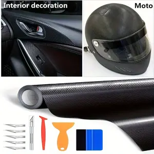 6D Glossy Carbon Fiber Vinyl Wrap Roll with Air Release Technology - Peel And Stick Mounting, Versatile Plastic Film for Car/Moto DIY Interior/Exterior, Car Accessories - Complete 4-Piece Installation Tool Kit Included
