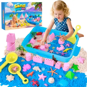 Ocean Sensory Bin Kit for Toddlers - 1.65lbs Mess Free Play Sand, Sea Animal Toys & Molds | Autism Friendly Educational Toys, Beach Sandbox Activities, Christmas Birthday Gifts Kids 3-8