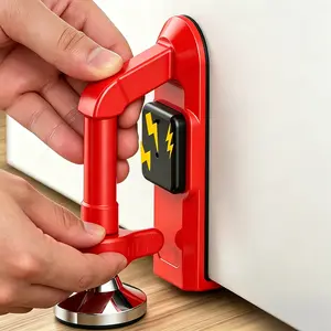 Door Stop Alarm Adjustable with 80dB Siren, Heavy Duty Anti-Slip Wedge for Front Door, Back Door, Office, Garage, Easy Placement No Drill, Keep Intruders Out, Door Security Device for Home & Business, Red Travel Door Stopper One Piece Aluminum Alloy