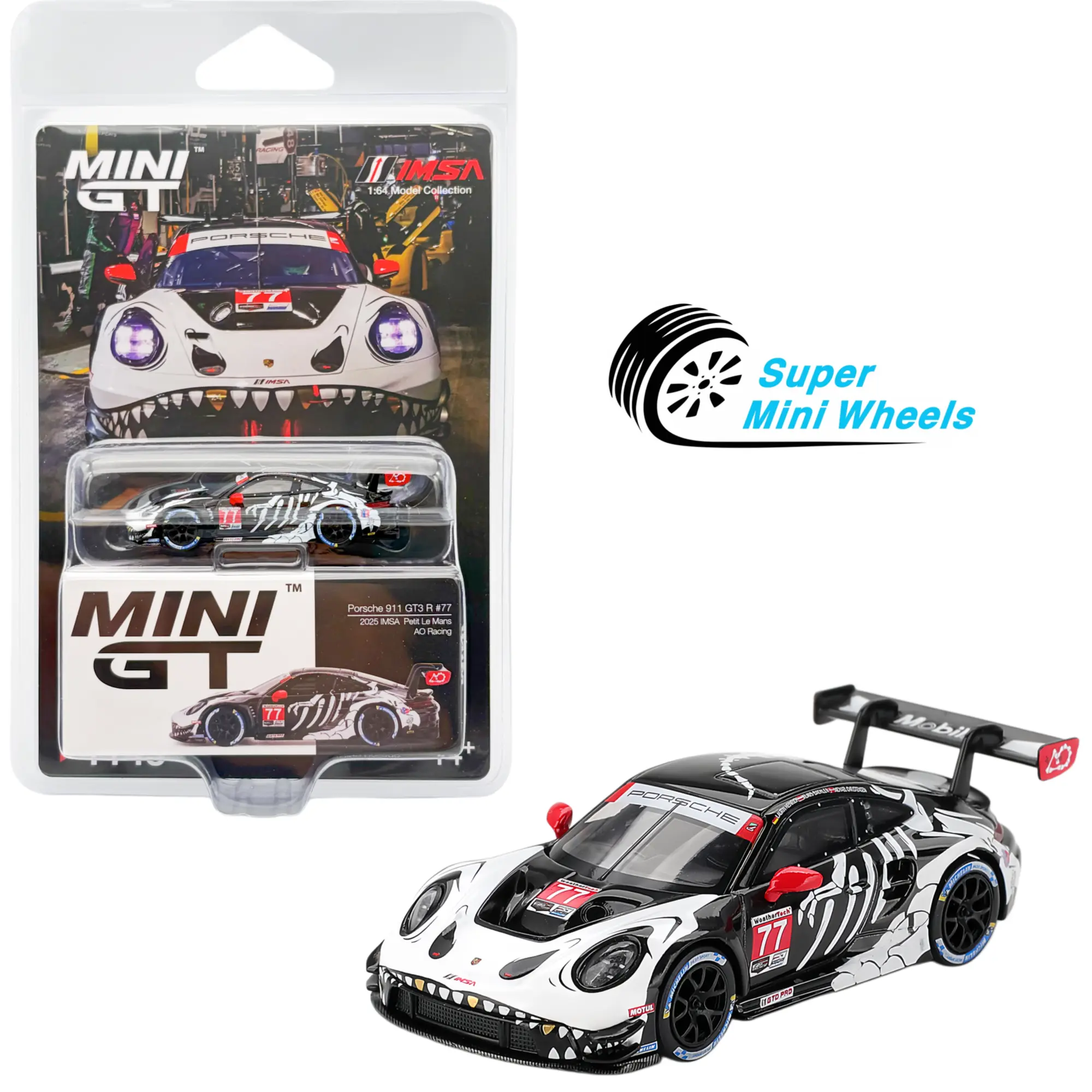 Mini GT 1:64 Porsche 911 GT3 R #77 AO Racing 2025 IMSA Petit Le Mans #1143