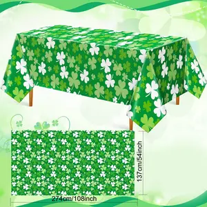 St.Patrick's Day Clover Theme Party Tablecloth,108in*54in,Durable and Sturdy,Suit for Daily Use,Home Parties,Family Gatherings and Photo Props