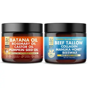 Arctic Beauty Batana Oil Cream & Beef Tallow Cream Bundle - Organic Skincare and Haircare Support - For Hydrating & Moisturizing Scalp, Hair, Face, & Body - (5 oz)
