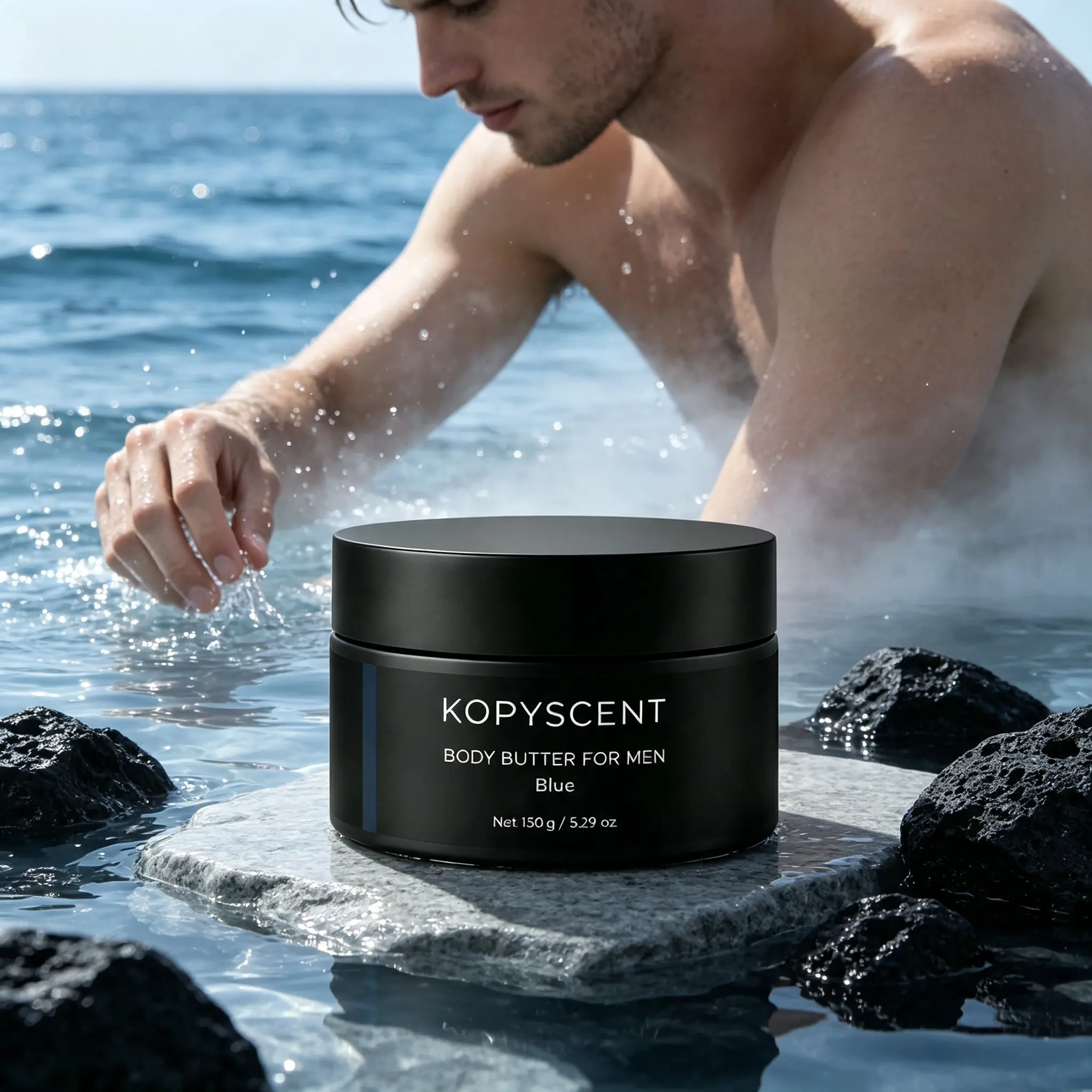 Kopyscent Blue Body Butter for Men 150g – Fast-Absorbing Daily Moisturizing Cream for Dry Skin, Lightweight Non-Greasy Hydrating Balm, Refreshing Masculine Aquatic Scent, All-Day Skin Softener for Face Hands Feet