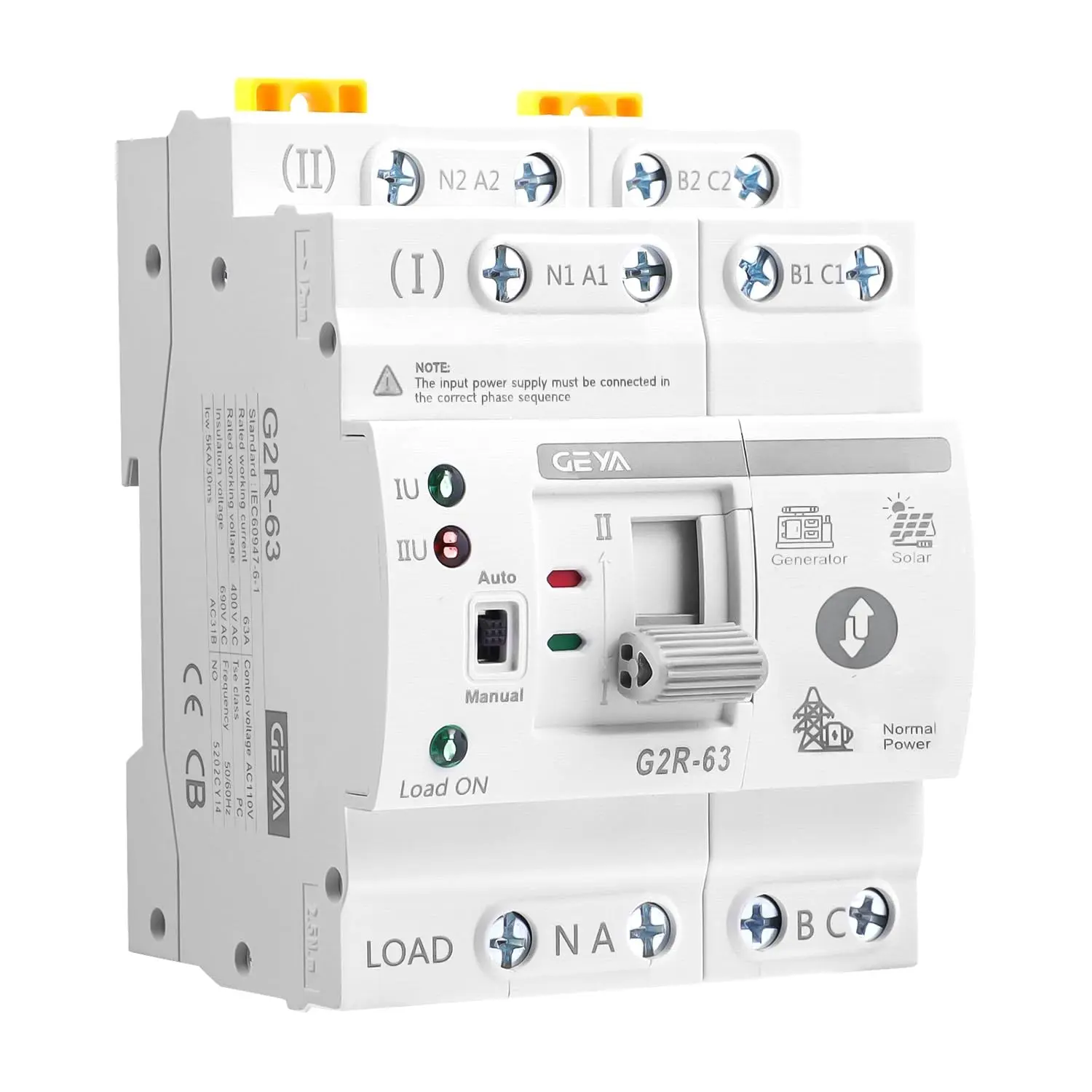 Mini ATS Automatic Transfer Switch Dual Power Switch Uninterrupted Power Din Rail Type 4Pole 63A AC110V