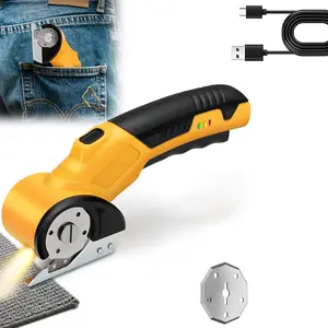 Cordless Electric Scissors 4V – Rechargeable Heavy Duty Cutter with Safety Lock, LED Light, Long Battery Life & 2 Extra Blades | Easy-to-Use Wireless Shears for Cardboard, Packaging Yellow with Storage Bag,Father's Day Gift