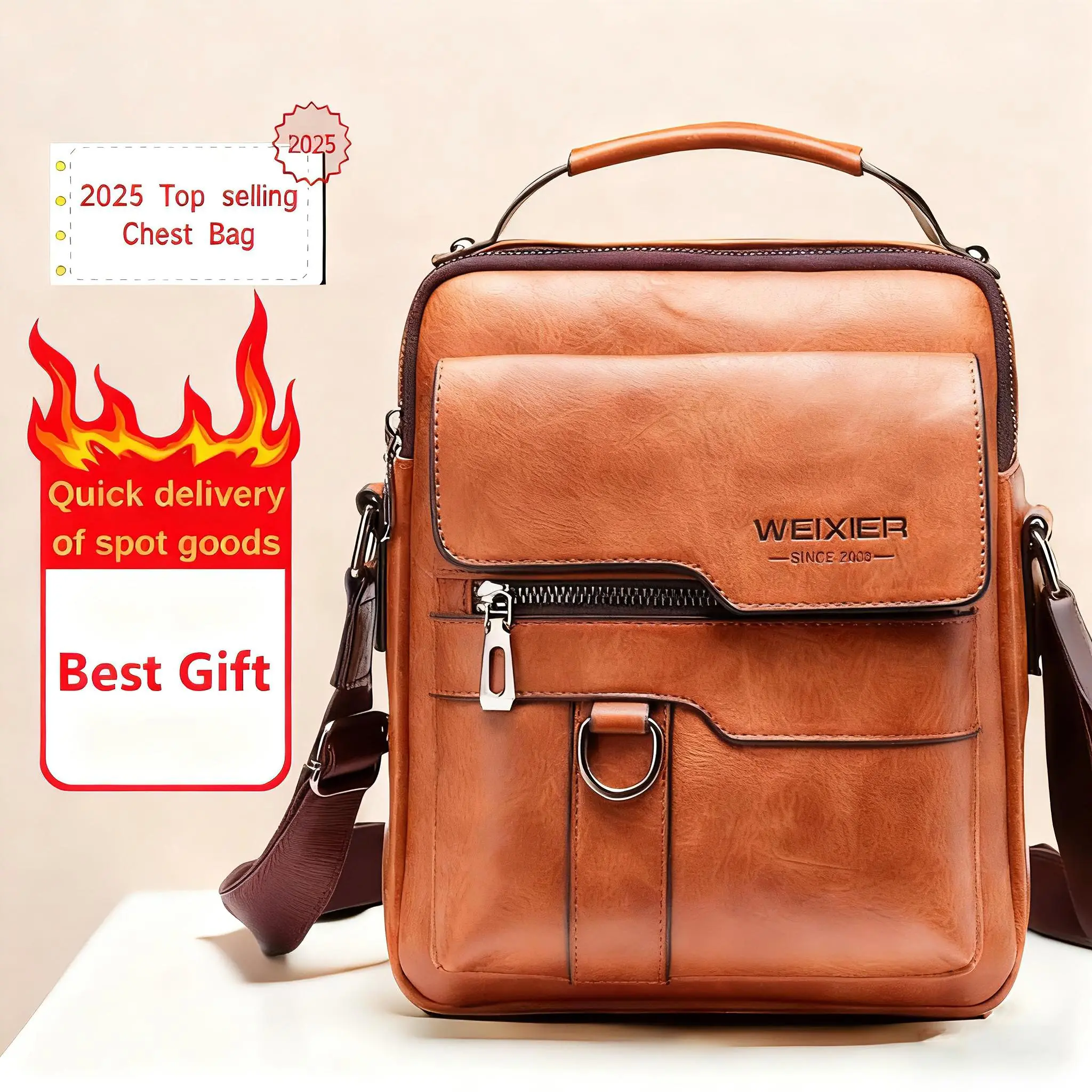 Men's Vintage PU Leather Messenger Bag, Business Casual Crossbody Satchel with Top Handle, Anti-Theft Pockets and Adjustable Strap for Work Travel, Magnetic Snap, High-Capacity, Birthday, Classic, Minimalist Decluttering, Do Not Wash, Hangable, Lightweigh
