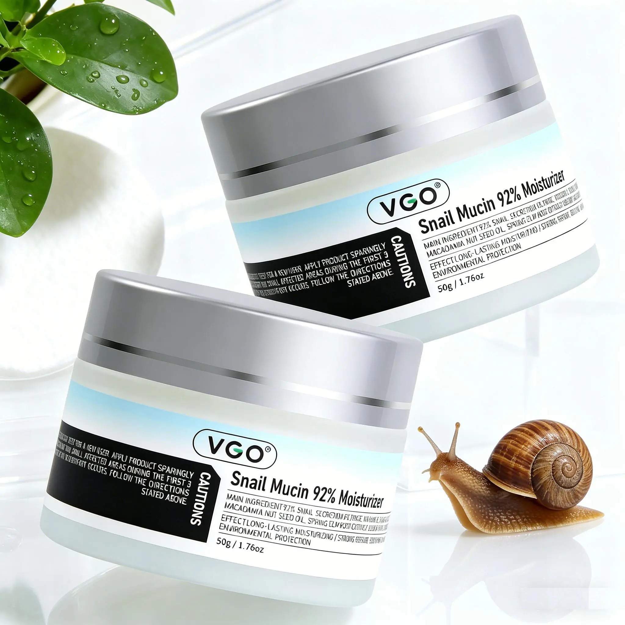 VGO 92% Snail Mucin & Vitamin C Charcoal Face Moisturizer - Chemical Free Moisturizers & Mists, Hydrating Gel Cream for Skin Repair, Oil Control, All Skin Types, 50g