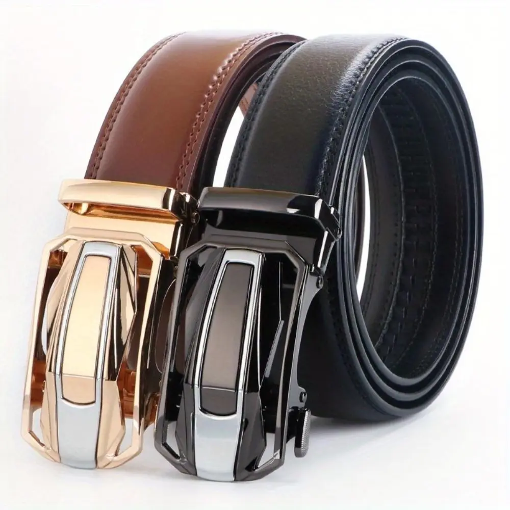 Men's Genuine Leather Ratchet Belt - 1pcs Adjustable Auto-Tightening Anti-Loosening Alloy Buckle, High-Quality Leather Panel, Chic Casual Business Belts, Easy to Wear for Valentine's Day & Key Occasions, Anti-Loosening Men's Belts