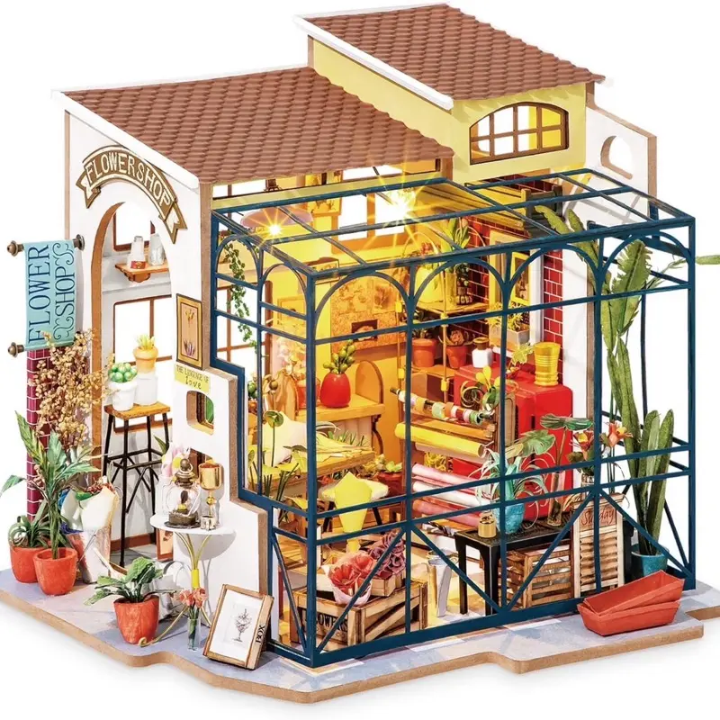 DIY Mini Dollhouse Kit – Emily’s Flower Shop 1:24 Scale with Furniture & Accessories
