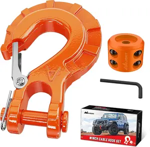 Nilight Forged Steel Winch Hook 3/8" Grade 70 Safety Latch Winch Cable Hook Stopper & Clevis Slip Hook Sets, Included Allen Wrench,Max 35,000 lbs