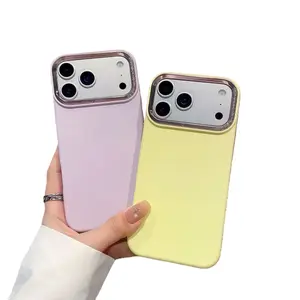 Sparkling diamond frame liquid silicone phone case, solid color skin-feel phone case, anti-slip and drop-proof, compatible with iPhone 17/16/15/14/13 Pro Max/Pro/Plus/Air models