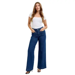 Judy Blue Dark Wash High Rise Retro Wide Leg Jeans with Iron-On Retro Patch