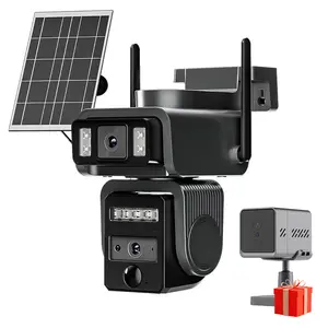 Solar CCTV WiFi Security Camera with Spotlight 1080P HD Clear Picture PIR Motion Detection Color Night Vision Waterproof Wireless Dual Lenses No Dead Ends Automatic Black Friday  Gift  Outdoor with indoor mini home surveillance camera