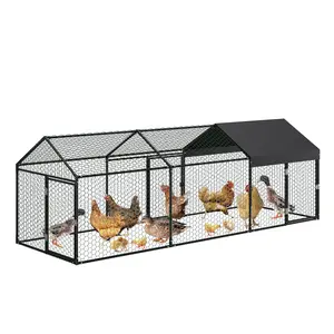 Metal Chicken Coop with Waterproof and Anti-UV Cover, 120"/160" Large Chicken Run with 3 or 4 Doors, Outdoor Hen House for Yard, Walk In Poultry Cage for Rabbit Duck Goose