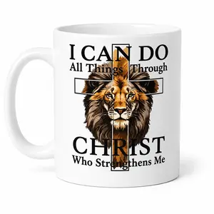 christian Lion Mug I Can Do All Things Throungh Christ Coffe Cup