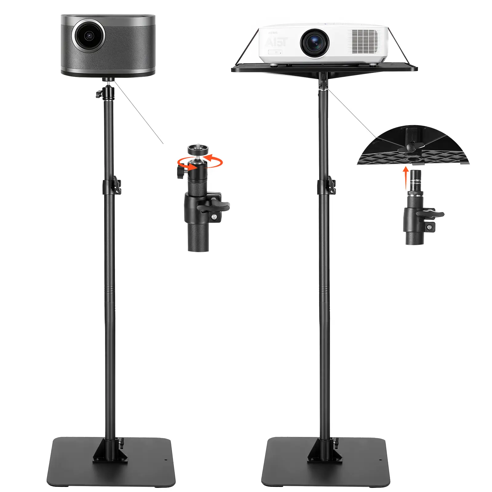 【Summerfinds】VEVOR Projector Stand,Projector Floor Stand with Adjustable Height 30.3 to 63.4 inch360° Horizontal Rotation Projectors Cart for MeetingsOutdoor MoviesVideo StandGimbal Mount or Tray Support